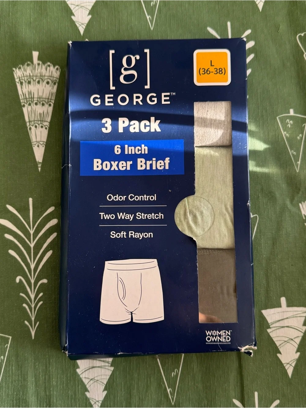 George Men's 3 Pack Rayon Boxer Briefs 6in Stretch Size L 36-38 Green Gray